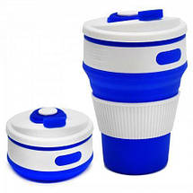 Чашка складна силіконова з кришкою Collapsible 350 мл синій, фото 2