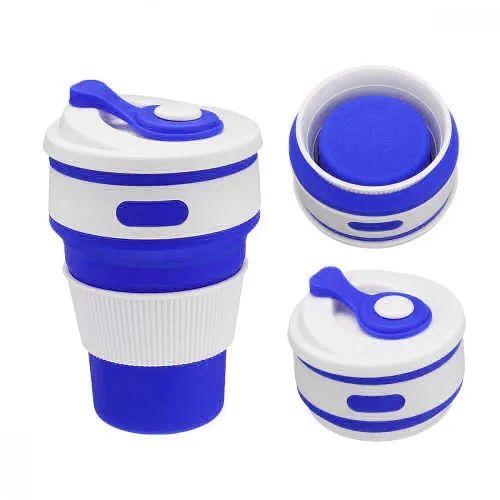 Чашка складна силіконова з кришкою Collapsible 350 мл синій