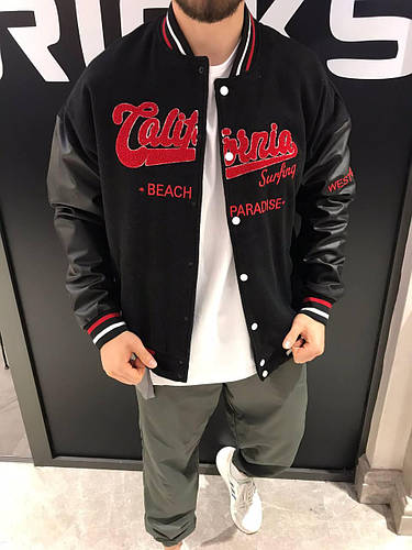 Мужской стильный классный бомбер оверсайз чёрный / хлопок 100% (ID ...