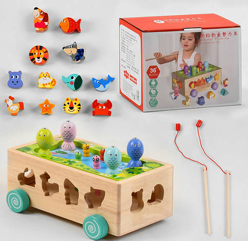 Дерев'яна каталка сортер рибалка на магнітах, фото 1