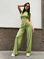 Костюм Соната женский трендовый в рубчик стильный топ и широкие брюки разные цвета Ddv3850