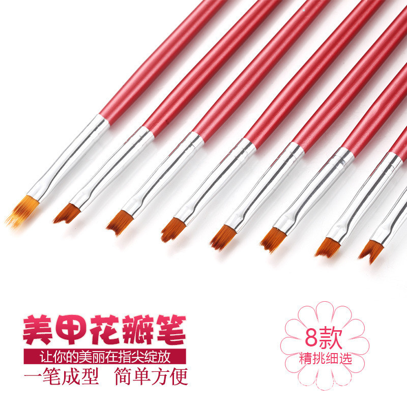 Набір пензлів для дизайну нігтів, дерев'яна ручка (8 шт/уп.)