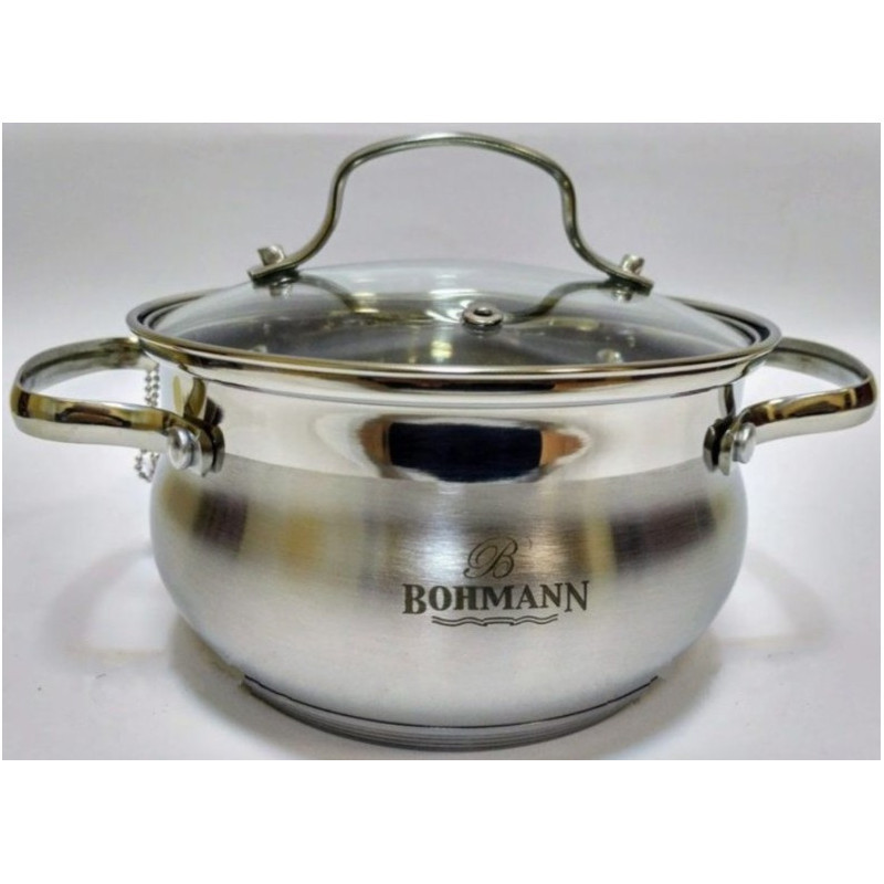 Каструля з неіржавкої сталі з кришкою Bohmann 7,6 л Ø26 см. з індукційним дном (BH 5114-26), фото 1