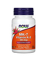 Витамин К2 (MK-7) взрослым в растительных капсулах,100 мкг, Now Foods, 60 веганских капсул