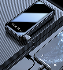 Портативний зарядний пристрій Power Bank 20000 mAh дзеркальний екран Цифровий дисплей 4 шнури заряджання Чорний, фото 5