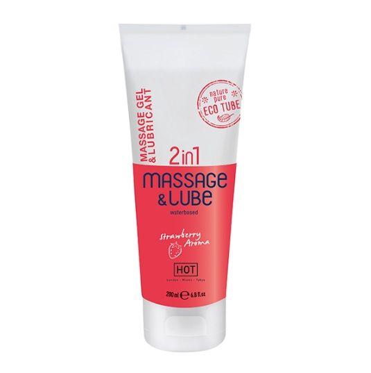 Масажний гель та лубрикант HOT Massage & Glide Gel 2in1 з ароматом полуниці, 200 мл, фото 1