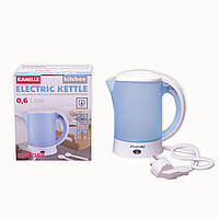Чайник электрический Kamille 0.6л пластиковый (белый/голубой c чашками и ложками) KM-1718B