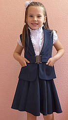Комплект жилет з спідницею кльош для дівчаток, синій р-ри 28-38