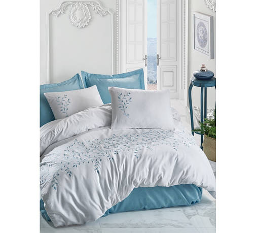 Постільна бельє Cotton Box Brode SATEN PERRY MINT двоспальний — євро, фото 1