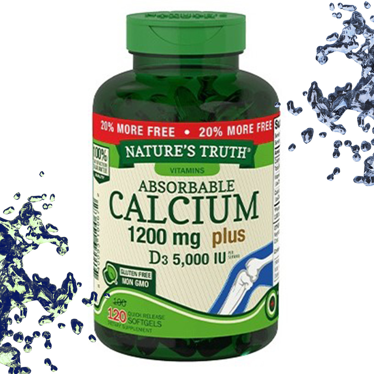 Nature's Truth Calcium 1200 mg plus D3 5000 IU (Кальцій + Вітамін Д3) 120 гелевих капсул, фото 1