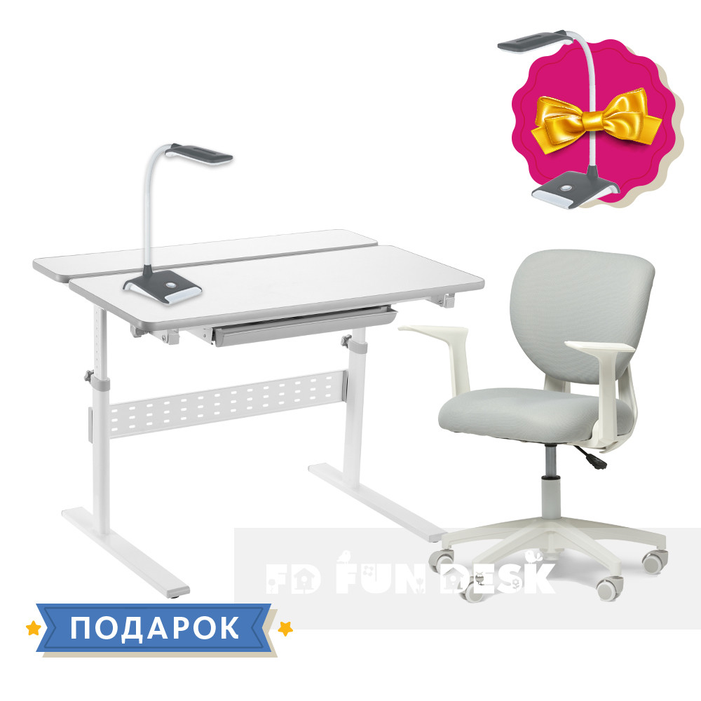 Комплект для школяра парта-трансформер Fundesk Colore Grey + крісло Fundesk Buono Grey