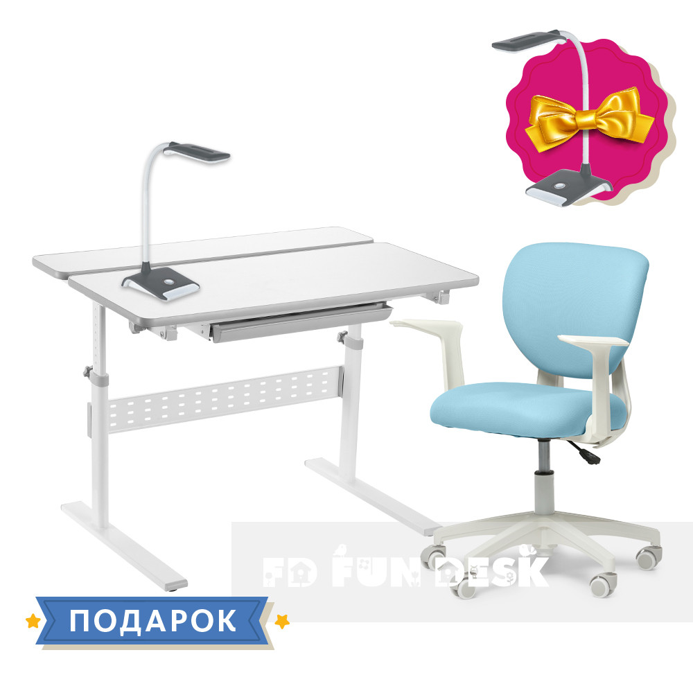 Комплект для школяра парта-трансформер Fundesk Colore Grey + крісло Fundesk Buono Blue