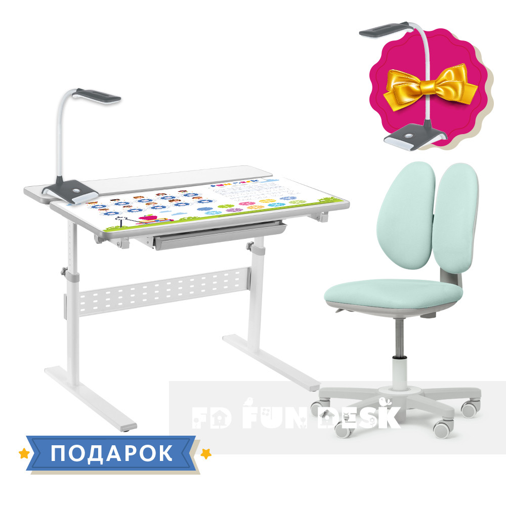 Комплект для школяра парта Fundesk Colore Grey + крісло Fundesk Mente Dark Green