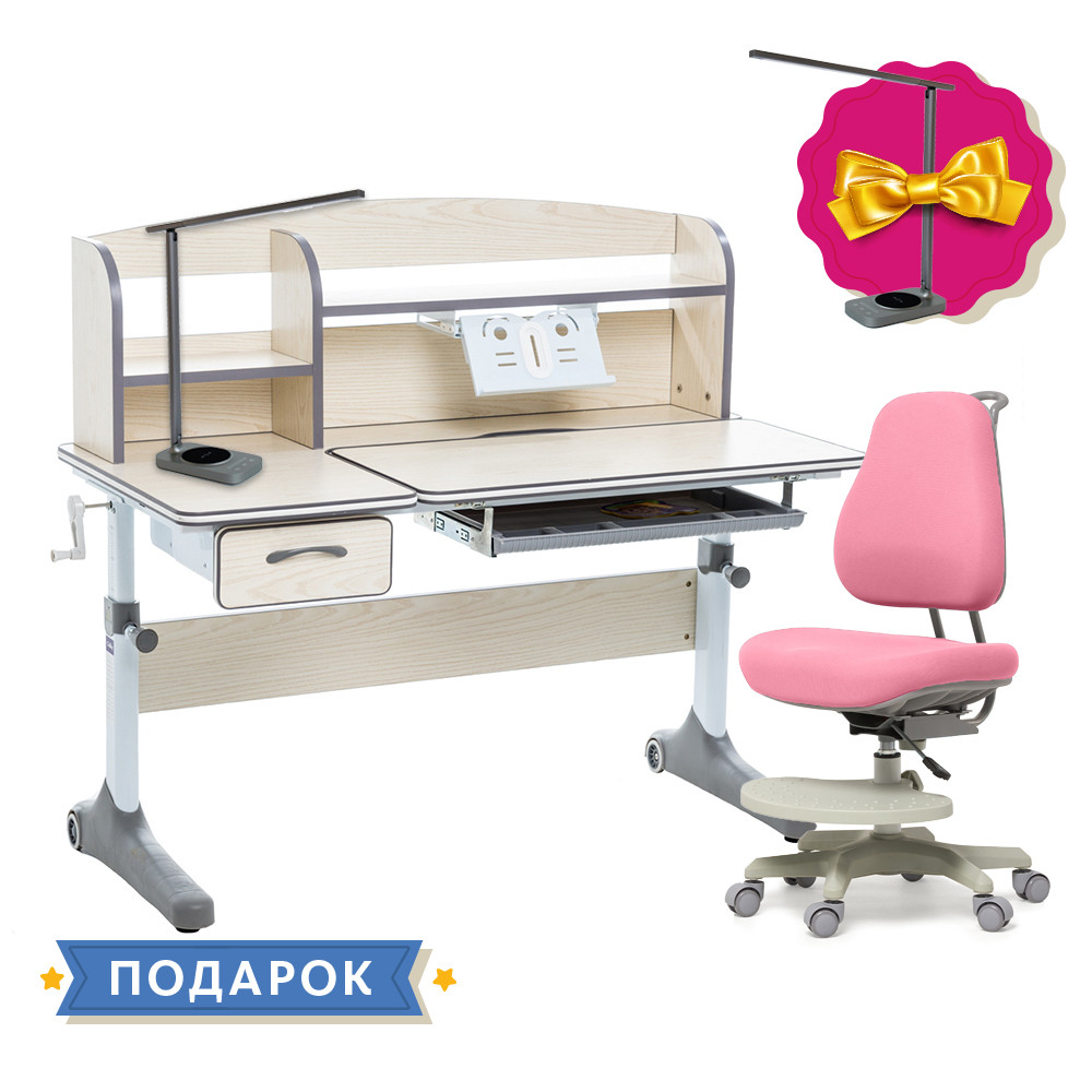 Комплект зростаюча парта для школярів Cubby Ammi Grey + ортопедичне крісло Cubby Paeonia Pink