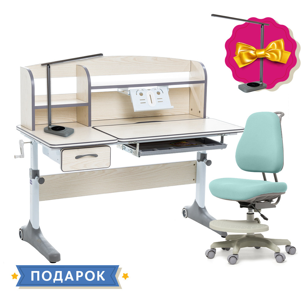 Комплект зростаюча парта для школярів Cubby Ammi Grey + ортопедичне крісло Cubby Paeonia Green