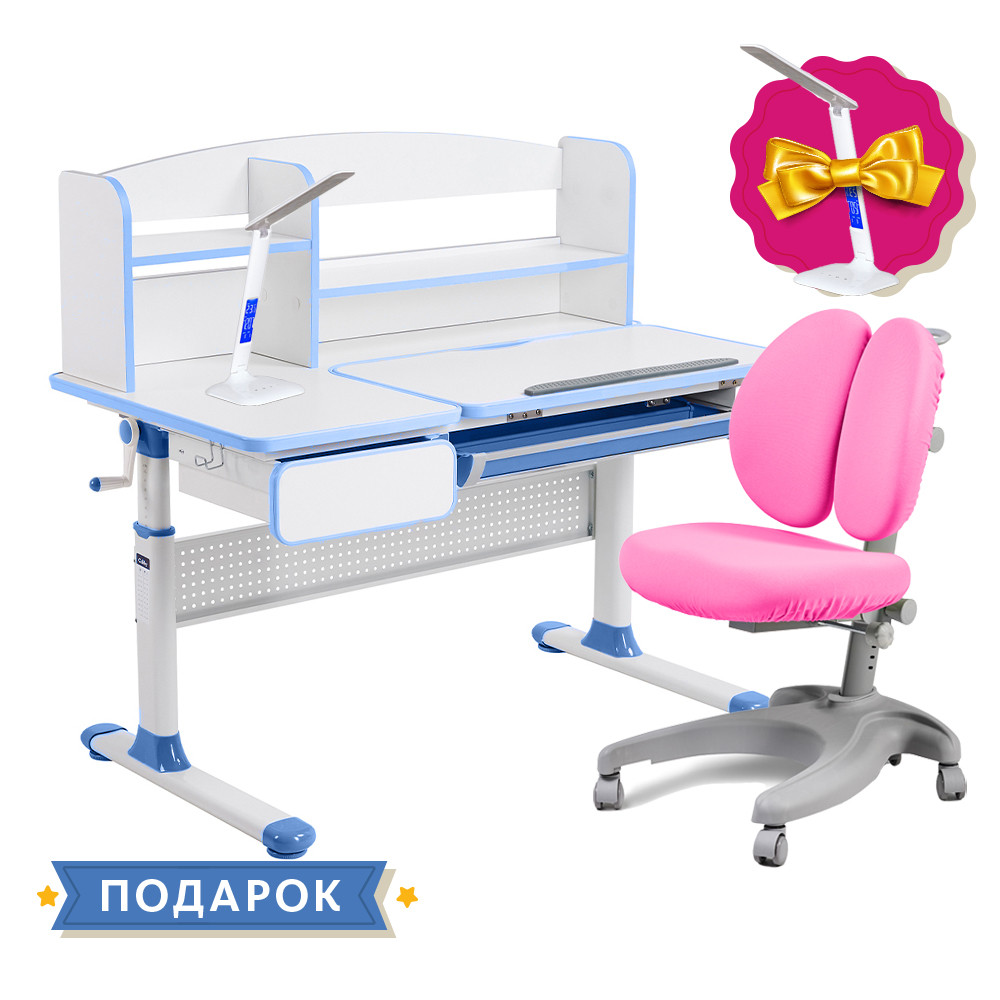 Комплект для дівчинки парта Cubby Rimu Blue + ергономічне крісло FunDesk Solerte Pink