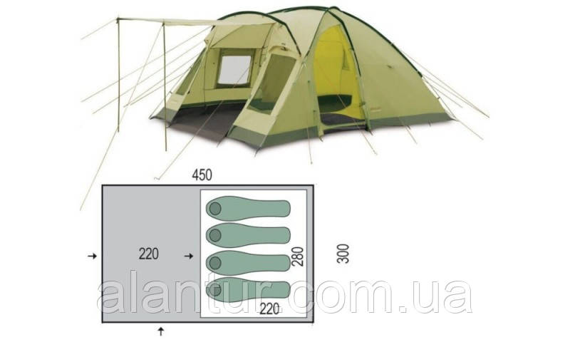 Палатка Pinguin Nimbus 4 Green для кемпінгу, місткість 4+, з тамбуром і москитною сіткою, фото 1