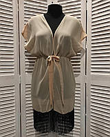 Бежева шифонова туніка з торочками, однотонна пляжна туніка.