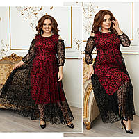 Платье женское сетка флок с напылением + подклад цвета электрик,черный,красный размеры 50-52,54-56,58-60