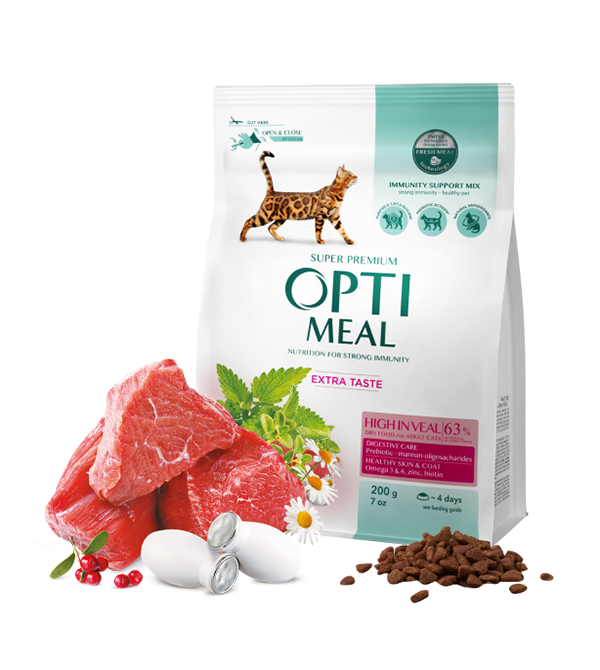 Optimeal 200 г + 100 г з телятиною сухий для дорослих котів та кішок, фото 1