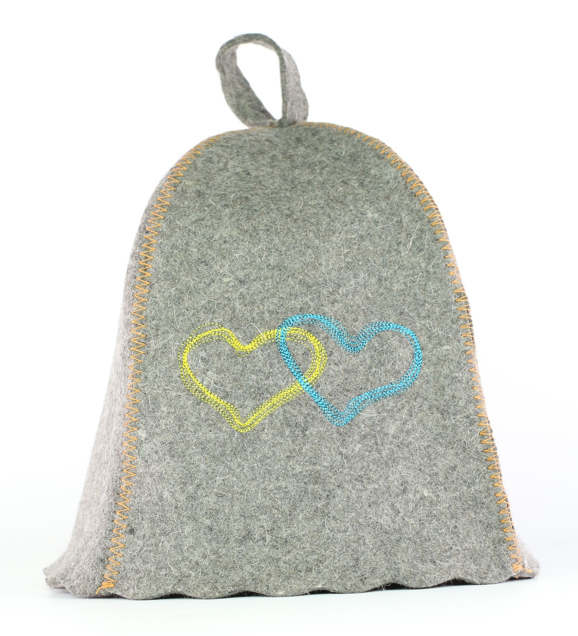 Шапка для сауни з вишивкою "Серця України" (сіра повсть), Saunapro