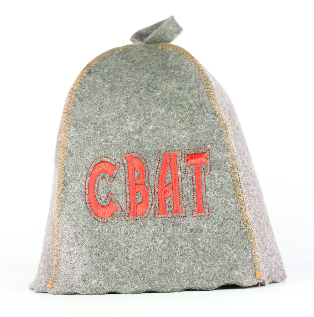 Шапка для сауни з вишивкою "Сват" (сіра повсть), Saunapro