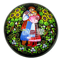 Шкатулка круглая миниатюрная сюжетная роспись диаметр 17 см