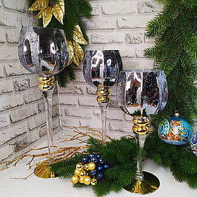 Набір скляних підсвічників з 3х шт (колір -графітовий з золотом)