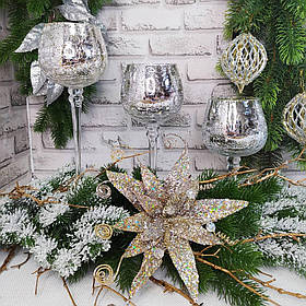 Набір скляних підсвічників з 3х шт з ефектом битого скла (Срібло)