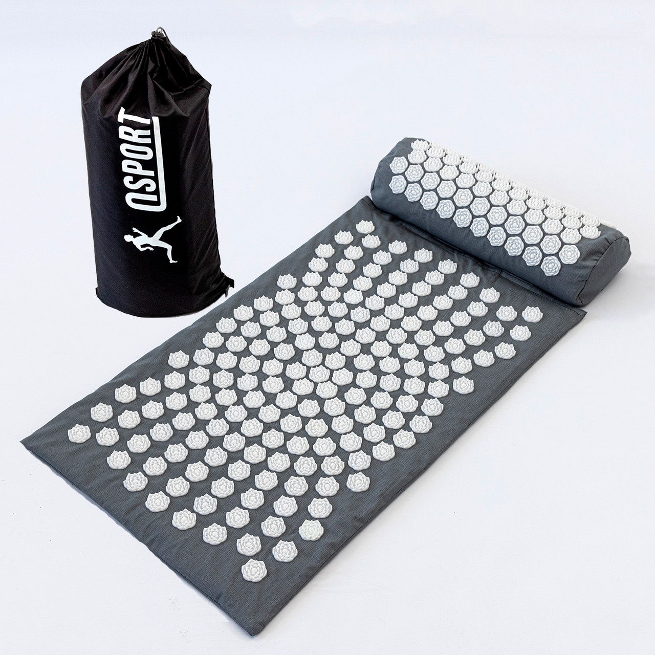 Масажний килимок Аплікатор Кузнєцова + валик масажер для спини/шиї/голови OSPORT Lotus Sun Mat Eco (apl-029) Сіро-білий, фото 1