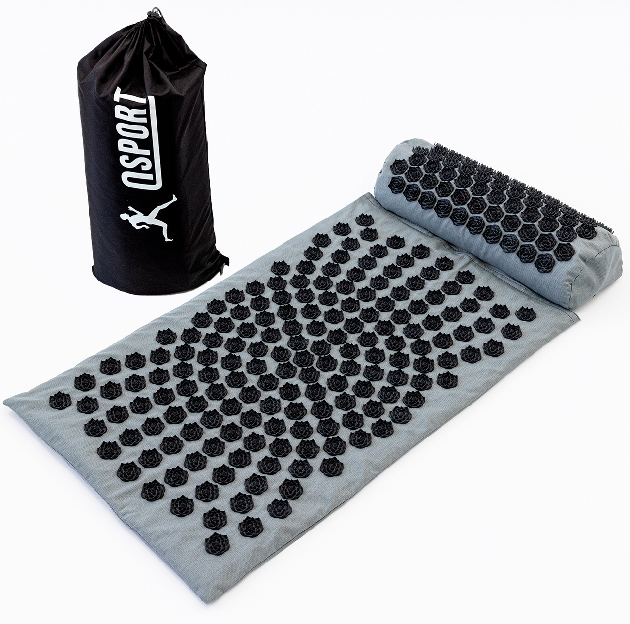 Масажний килимок Аплікатор Кузнєцова + валик масажер для спини/шиї/голови OSPORT Lotus Sun Mat Eco (apl-029) Сіро-чорний, фото 1
