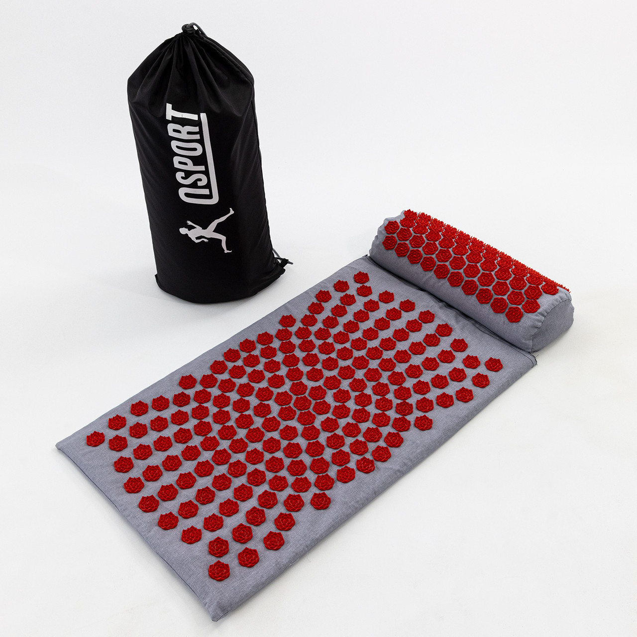 Масажний килимок Аплікатор Кузнєцова + валик масажер для спини/шиї/голови OSPORT Lotus Sun Mat Eco (apl-029) Сіро-червоний, фото 1
