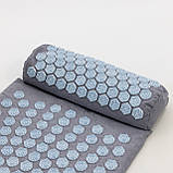 Масажний килимок Аплікатор Кузнєцова + валик масажер для спини/шиї/голови OSPORT Lotus Sun Mat Eco (apl-029) Сіро-небесний, фото 2