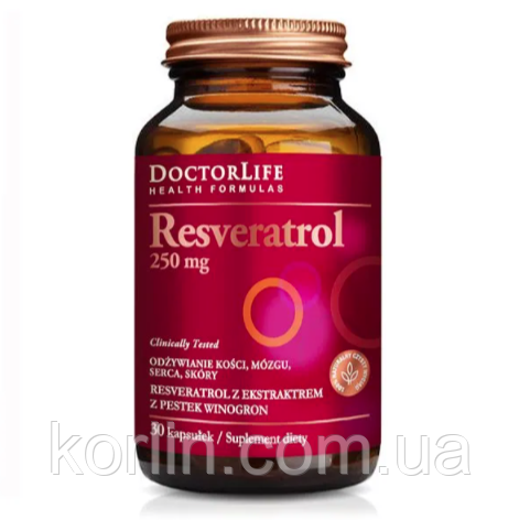 Ресвератрол 250 мг + Екстракт Виноградних кісточок 30 кап Doctor Life Resveratrol 250 mg США Доставка з ЄС