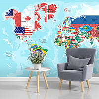 Фотообої Мапа світу з прапорами країн Arтикул 10561 Стандарт, Штукатурка Деко