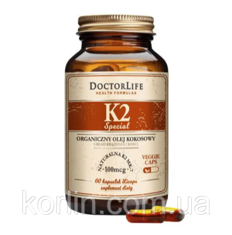 Вітамін K2 Mk-7 100 мкг у Органічному кокосовому Олії 60 кап Doctor Life Witamin K2 США Доставка з ЄС