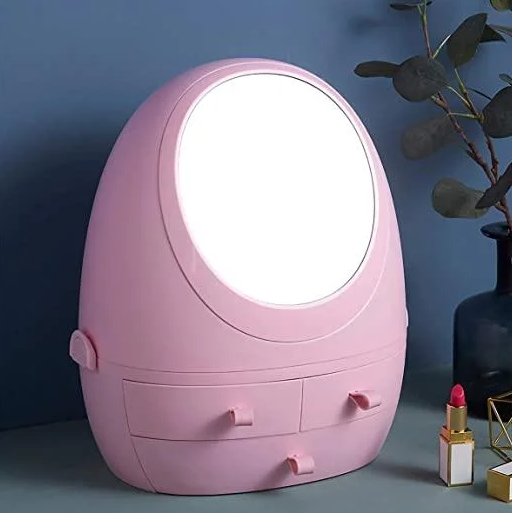 Органайзер для косметики W-5 з LED дзеркалом 4 секції Рожевий | Кейс для косметики Б'юті Бокс