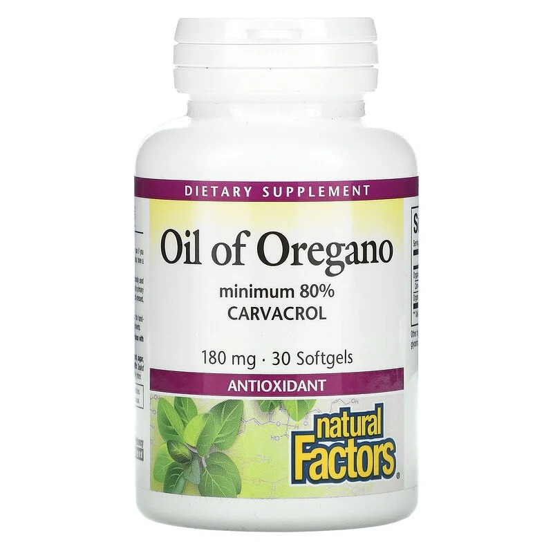 Олія орегано Natural Factors "Oil of Oregano" 180 мг (30 гелевих капсул), фото 1