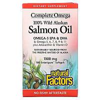 Масло дикого аляскинского лосося Natural Factors "100% Wild Alaskan Salmon Oil" 1300 мг (180 капсул)