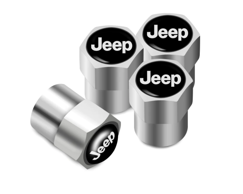 Захисні металеві ковпачки Primo на ніпель, золотник автомобільних коліс з логотипом Jeep - Silver