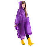Дитячий дощовик пончо від дощу багаторазовий на кнопках Sp-Sport Зріст 120-160 см Фіолетовий (1020), фото 2