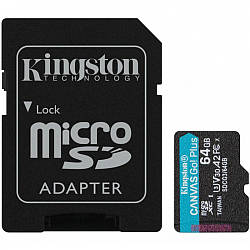 Карта пам`яті microSDXC Kingston Canvas Go Plus A2 V30 64Gb (UHS-1 U3) (R-170Mb/s) + Adapter SD