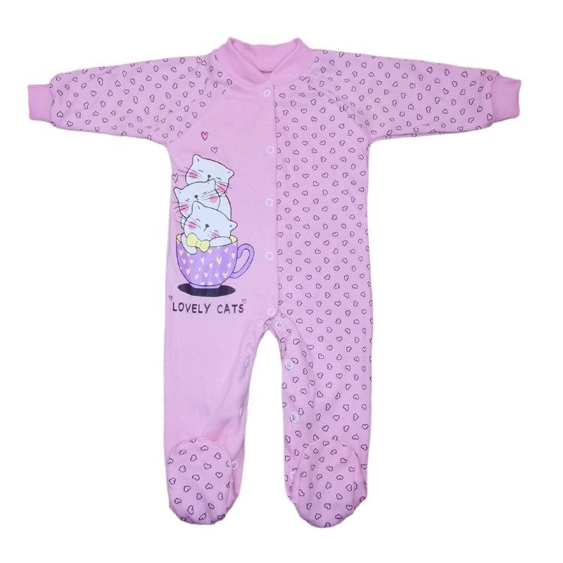 Дитячий комбінезон для дівчинки з принтом Lovely Cats інтерлок, фото 1