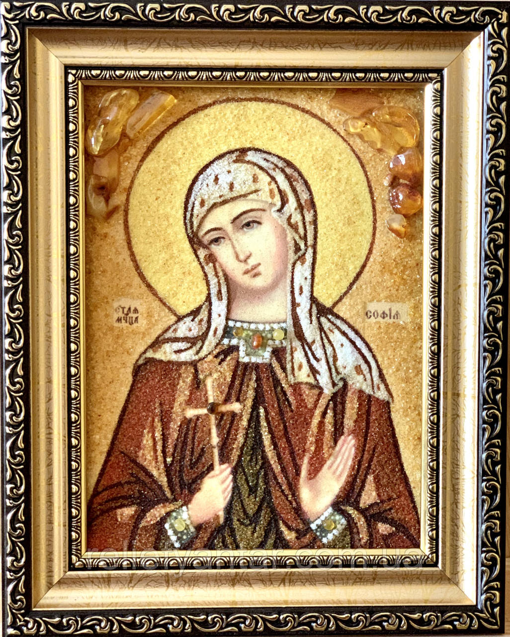 Св.София Икона Из Янтаря, Іменна Ікона З Бурштину " Св. Софія 15x20 См ...