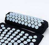 Масажний килимок Аплікатор Кузнєцова + валик масажер для спини/шиї/голови OSPORT Lotus Sun Mat Eco (apl-029) Чорно-небесний, фото 2