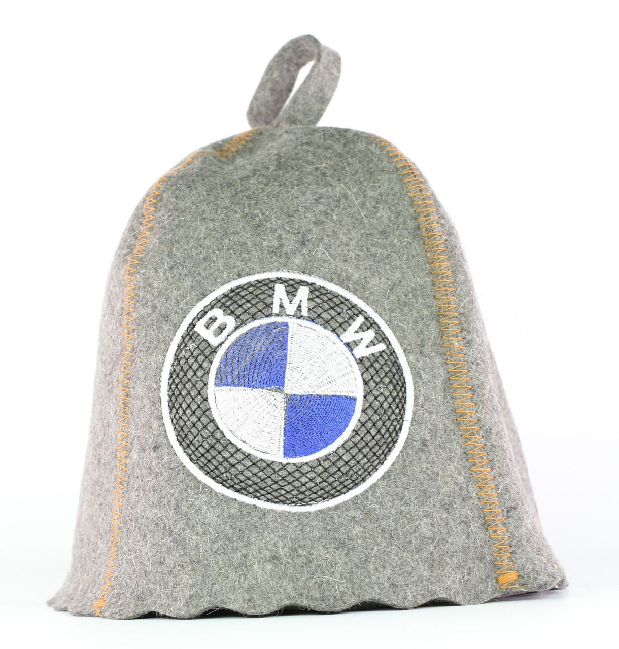 Шапка для сауни з вишивкою 'BMW' (БМВ), сіра повсть Sauna Pro
