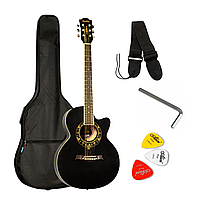 Набор акустическая гитара EQUITES EQ600C/BK 38'' +чехол+ремень