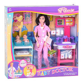 Лялька-лікар з довгими чорними волоссям з двома немовлятами Ігровий набір для дівчаток (58780)