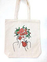 Эко-сумка шоппер рисунок девушка с цветами ручная роспись ручная работа