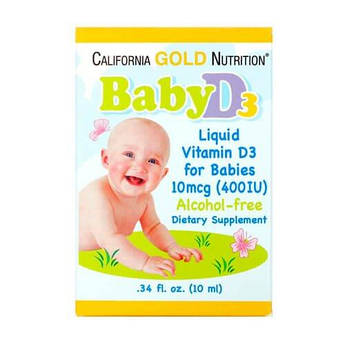 Витамін D3 в каплях для дітей, California Gold Nutrition Baby Vitamin D3 400 IU 10 мл